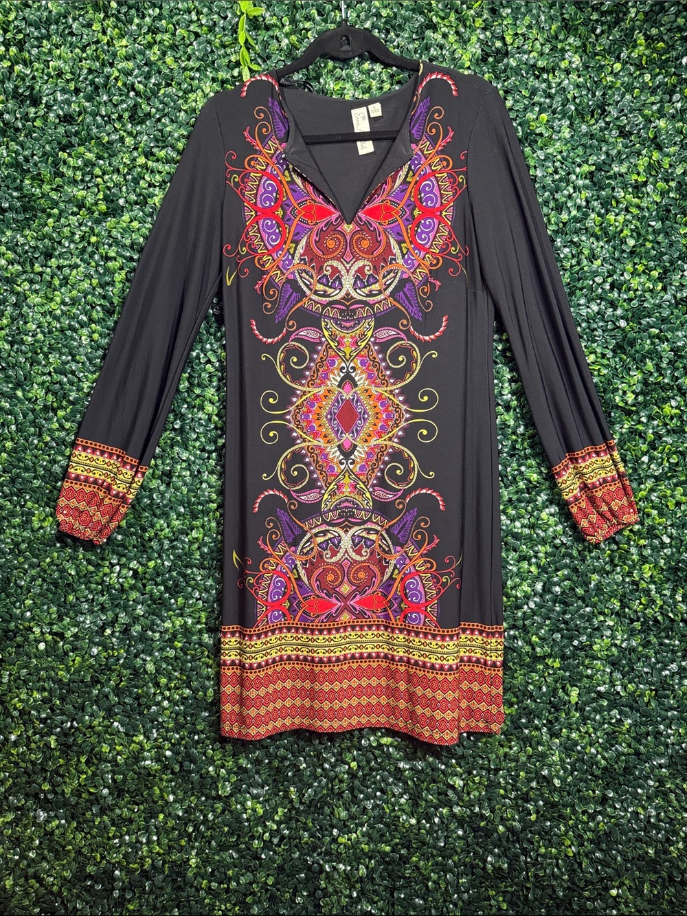 Desigual Black Tunic with Vibrant Pink Purple and Red Paisley Print